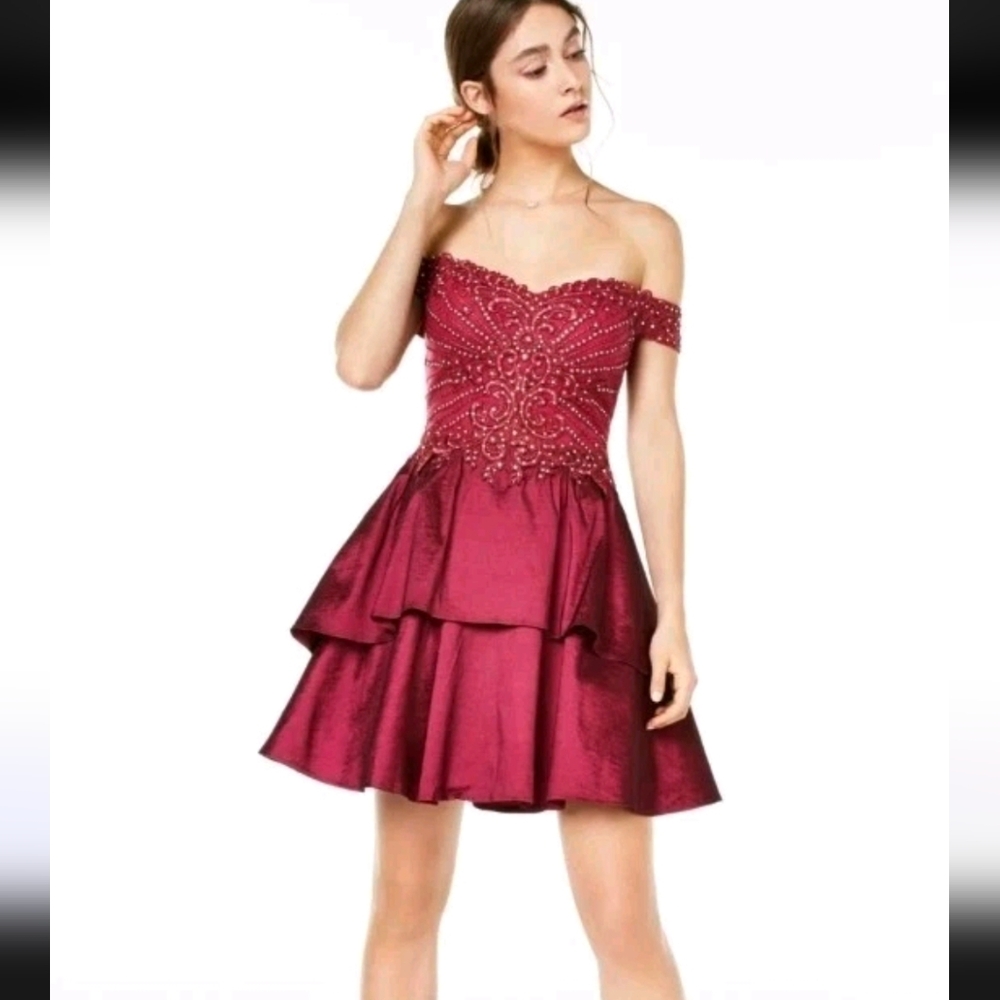 Nwt City Studio Womens Embellished Fit & Flare Dress  Burgundy Size 9 fairycore